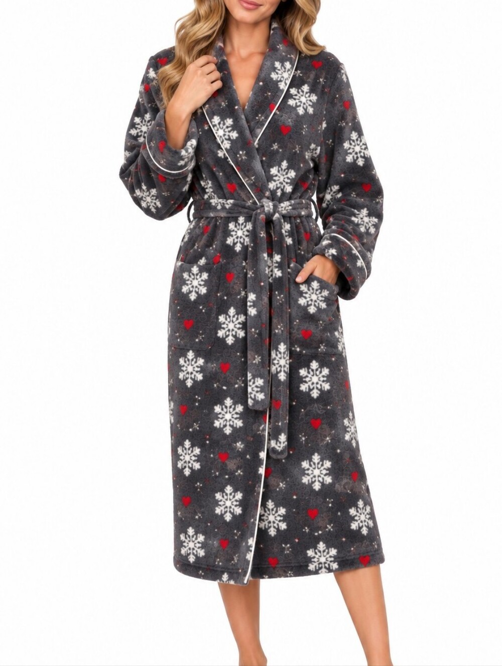 Laura Ashley Dark Gray Snowflake Plush Robe